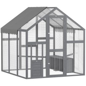 Large Wooden Chicken Run With Waterproof & Anti-UV Cover, For 6-8 Chickens, For Backyard, Farm, 5.5 X 6 X 6 (Color: Grey)
