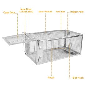 2 Pack Rat Trap Cage Humane Live Rodent Trap Cage Galvanized Iron Mice Mouse Control Bait Catch With Detachable U Shaped Rod (Color: Silver)
