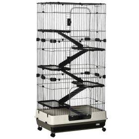 32L 6-Level Small Animal Cage Rabbit Hutch With Wheels Slide-out Tray Black For Bunny Chinchillas Ferret (Color: Black)
