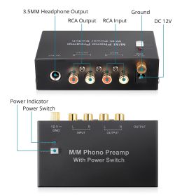 Turntable Preamplifier With Power (Color: Black)